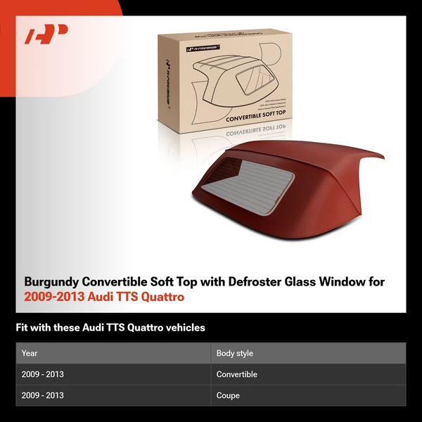Burgundy Convertible Soft Top with Defroster Glass Window for 2009-2013 Audi TTS Quattro