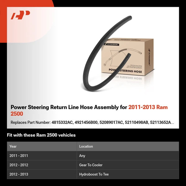 Power Steering Return Line Hose Assembly for 2011-2013 Ram 2500