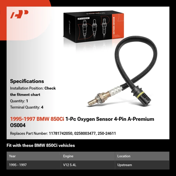 1995-1997 BMW 850Ci 1-Pc Oxygen Sensor 4-Pin A-Premium OS004