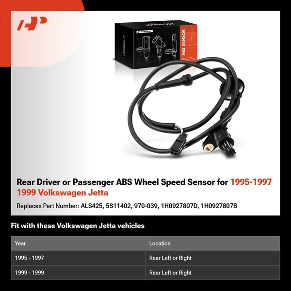 Rear Driver or Passenger ABS Wheel Speed Sensor for 1995-1997 1999 Volkswagen Jetta