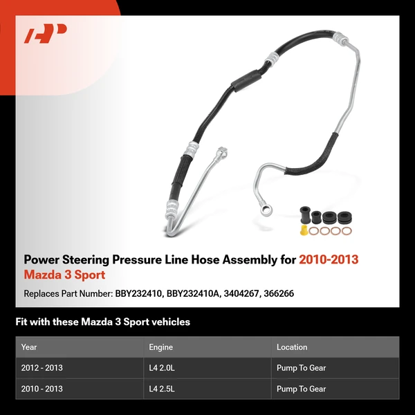 Power Steering Pressure Line Hose Assembly for 2010-2013 Mazda 3 Sport