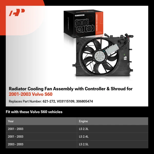 Radiator Cooling Fan Assembly with Controller & Shroud for 2001-2003 Volvo S60