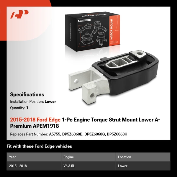 2015-2018 Ford Edge 1-Pc Engine Torque Strut Mount Lower A-Premium APEM1918