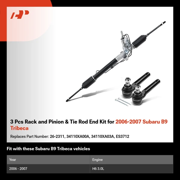 3 Pcs Rack and Pinion & Tie Rod End Kit for 2006-2007 Subaru B9 Tribeca
