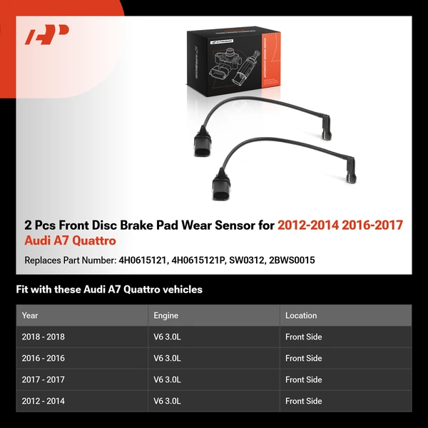 2 Pcs Front Disc Brake Pad Wear Sensor for 2012-2014 2016-2017 Audi A7 Quattro