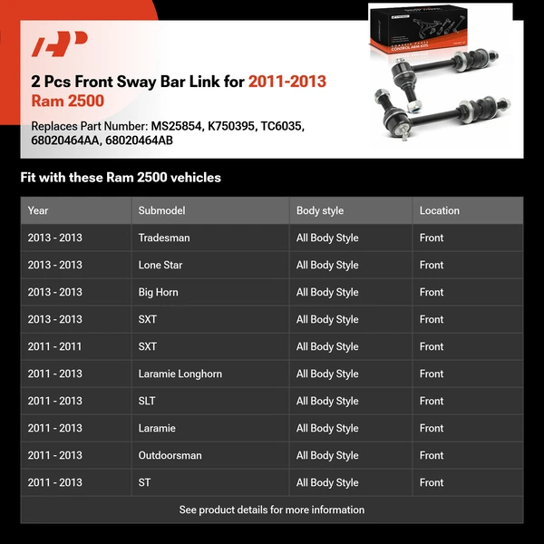 2 Pcs Front Sway Bar Link for 2011-2013 Ram 2500