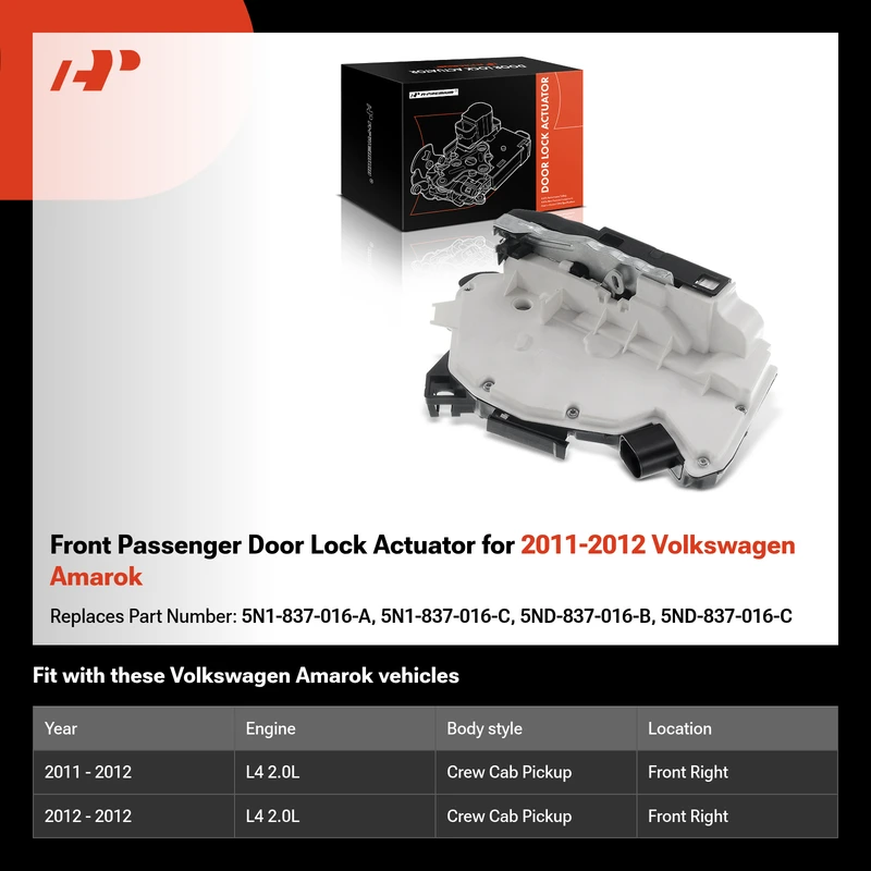 Front Passenger Door Lock Actuator for 2011-2012 Volkswagen Amarok