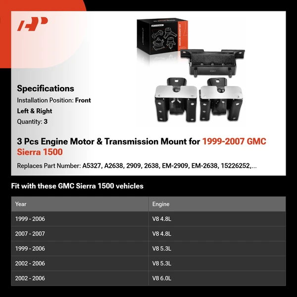 3 Pcs Engine Motor & Transmission Mount for 1999-2007 GMC Sierra 1500