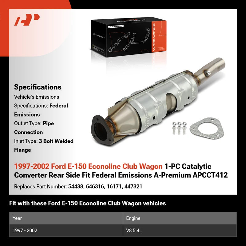 1997-2002 Ford E-150 Econoline Club Wagon 1-PC Catalytic Converter Rear Side Fit Federal Emissions A-Premium APCCT412