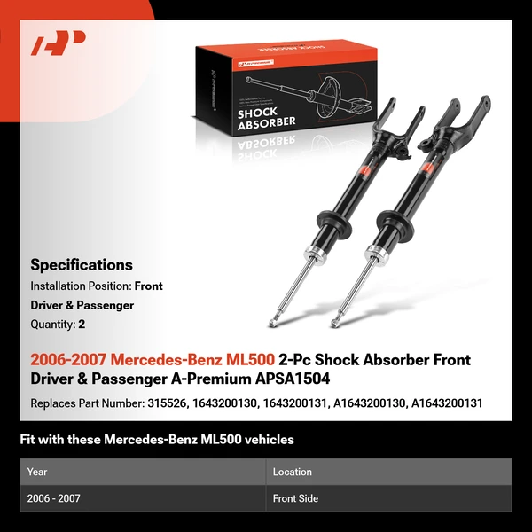 2006-2007 Mercedes-Benz ML500 2-Pc Shock Absorber Front Driver & Passenger A-Premium APSA1504