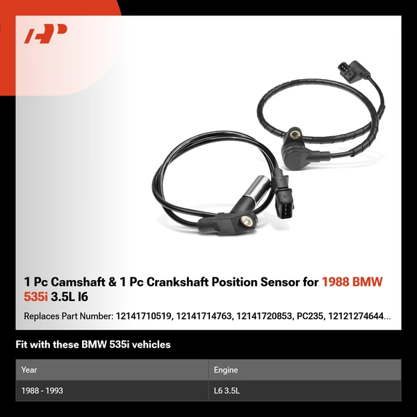 1 Pc Camshaft & 1 Pc Crankshaft Position Sensor for 1988 BMW 535i 3.5L l6