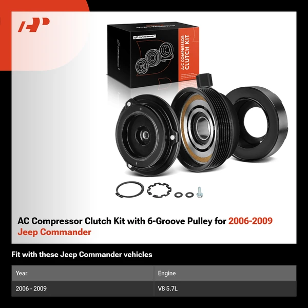 AC Compressor Clutch Kit with 6-Groove Pulley for 2006-2009 Jeep Commander