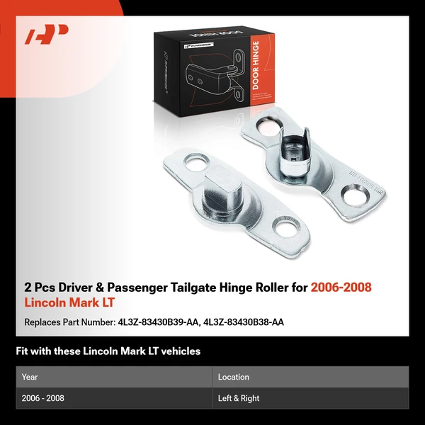 2 Pcs Driver & Passenger Tailgate Hinge Roller for 2006-2008 Lincoln Mark LT