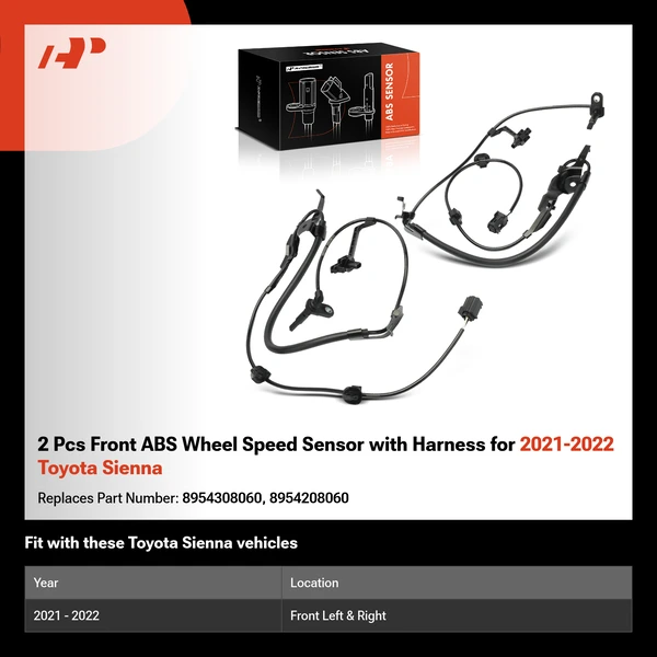 2 Pcs Front ABS Wheel Speed Sensor with Harness for 2021-2022 Toyota Sienna