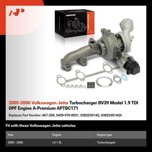2005-2006 Volkswagen Jetta Turbocharger BV39 Model 1.9 TDI DPF Engine A-Premium APTBC171