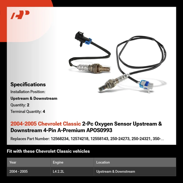 2004-2005 Chevrolet Classic 2-Pc Oxygen Sensor Upstream & Downstream 4-Pin A-Premium APOS0993