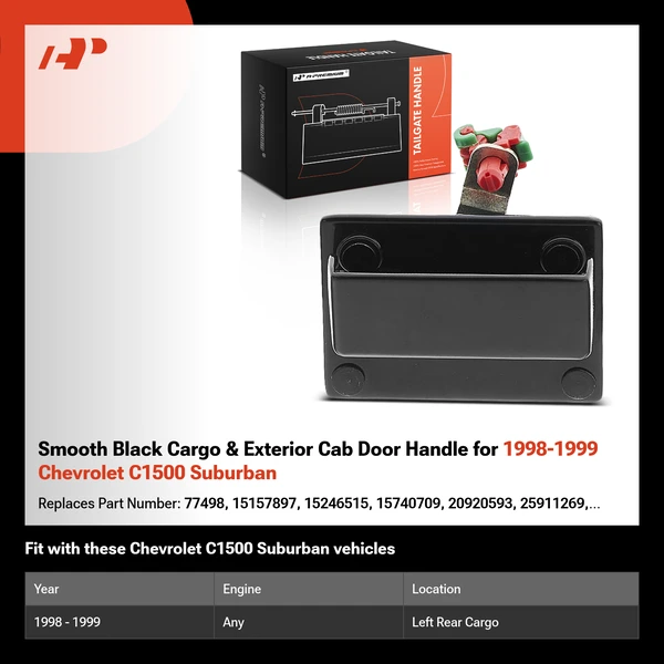 Smooth Black Cargo & Exterior Cab Door Handle for 1998-1999 Chevrolet C1500 Suburban