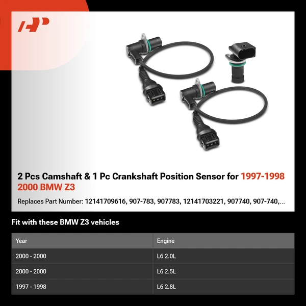 2 Pcs Camshaft & 1 Pc Crankshaft Position Sensor for 1997-1998 2000 BMW Z3