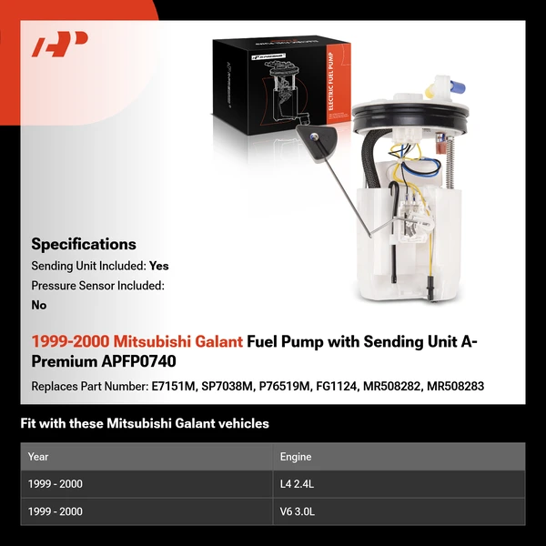 1999-2000 Mitsubishi Galant Fuel Pump with Sending Unit A-Premium APFP0740