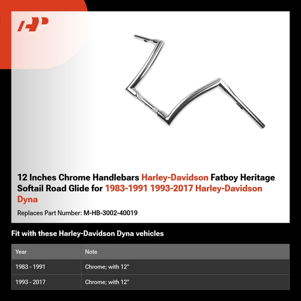 12 Inches Chrome Handlebars Harley-Davidson Fatboy Heritage Softail Road Glide for 1983-1991 1993-2017 Harley-Davidson Dyna