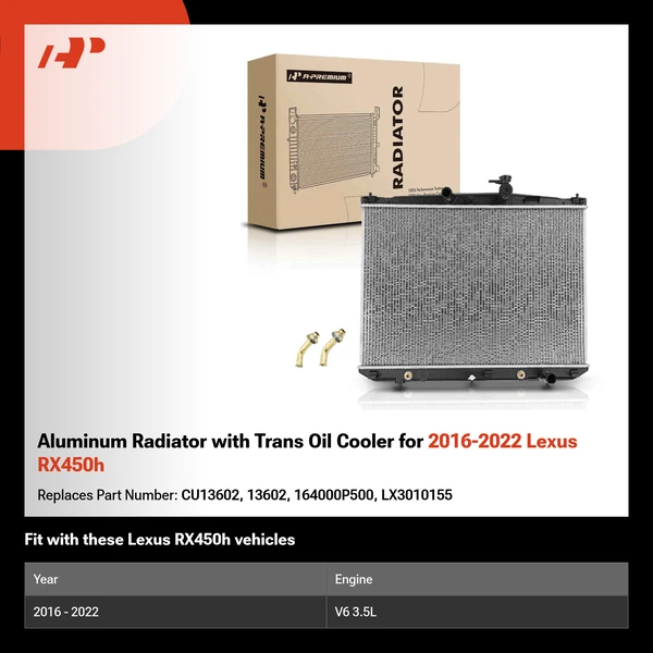 Aluminum Radiator with Trans Oil Cooler for 2016-2022 Lexus RX450h