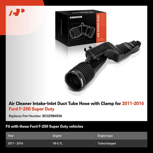Air Cleaner Intake-Inlet Duct Tube Hose with Clamp for 2011-2016 Ford F-250 Super Duty