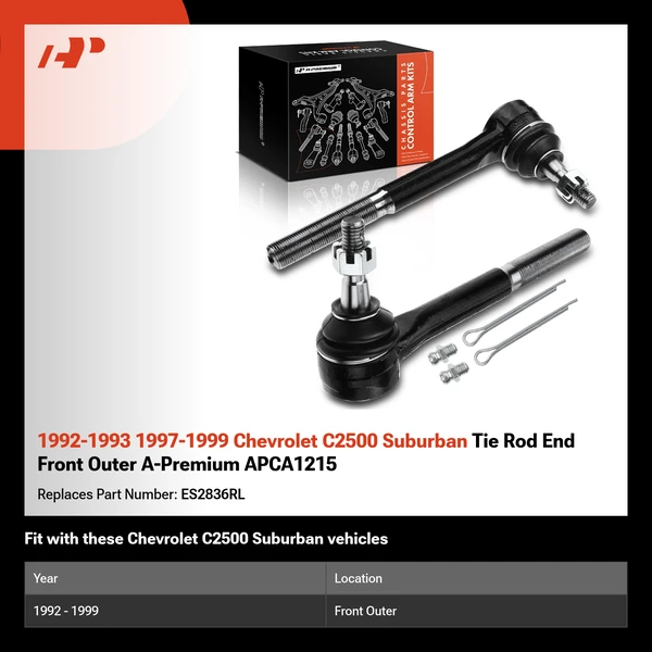 1992-1993 1997-1999 Chevrolet C2500 Suburban Tie Rod End Front Outer A-Premium APCA1215