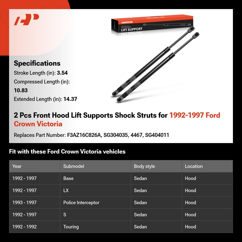2 Pcs Front Hood Lift Supports Shock Struts for 1992-1997 Ford Crown Victoria