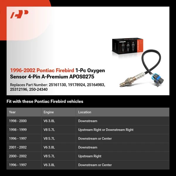 1996-2002 Pontiac Firebird 1-Pc Oxygen Sensor 4-Pin A-Premium APOS0275