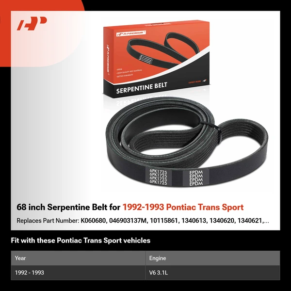 68 inch Serpentine Belt for 1992-1993 Pontiac Trans Sport