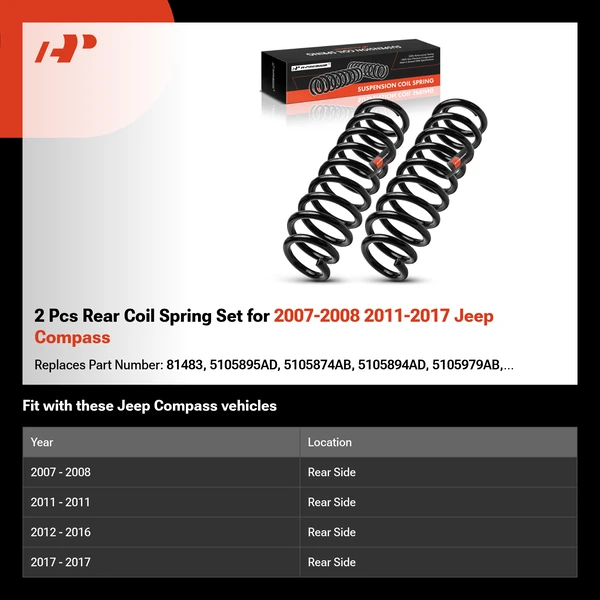 2 Pcs Rear Coil Spring Set for 2007-2008 2011-2017 Jeep Compass