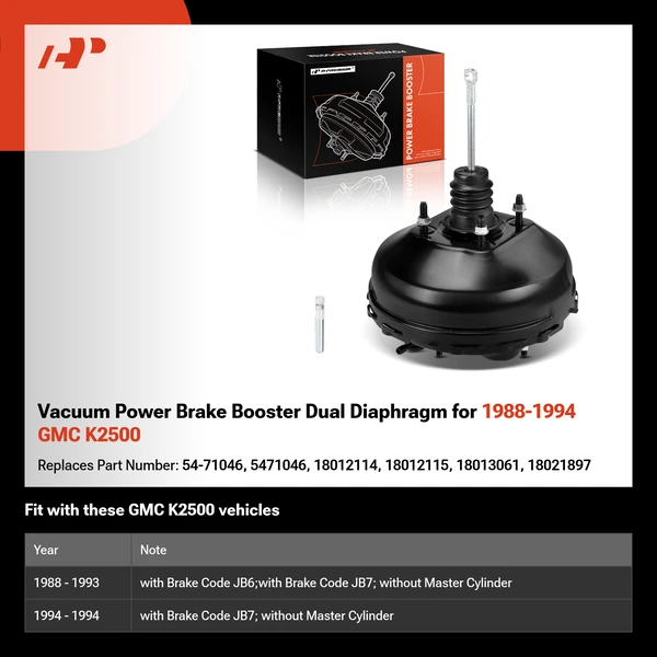 Vacuum Power Brake Booster Dual Diaphragm for 1988-1994 GMC K2500