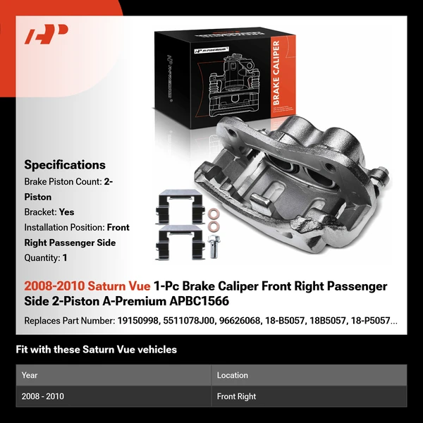 2008-2010 Saturn Vue 1-Pc Brake Caliper Front Right Passenger Side 2-Piston A-Premium APBC1566