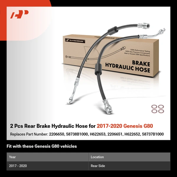 2 Pcs Rear Brake Hydraulic Hose for 2017-2020 Genesis G80