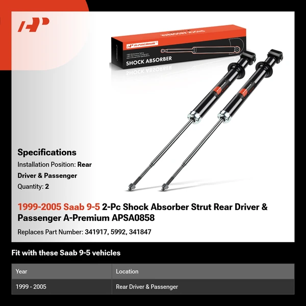 1999-2005 Saab 9-5 2-Pc Shock Absorber Strut Rear Driver & Passenger A-Premium APSA0858