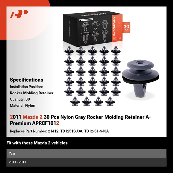 2011 Mazda 2 30 Pcs Nylon Gray Rocker Molding Retainer A-Premium APRCF1012