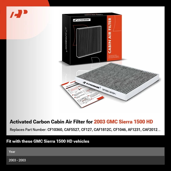 Activated Carbon Cabin Air Filter for 2003 GMC Sierra 1500 HD
