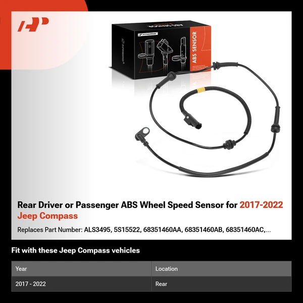 Rear Driver or Passenger ABS Wheel Speed Sensor for 2017-2022 Jeep Compass