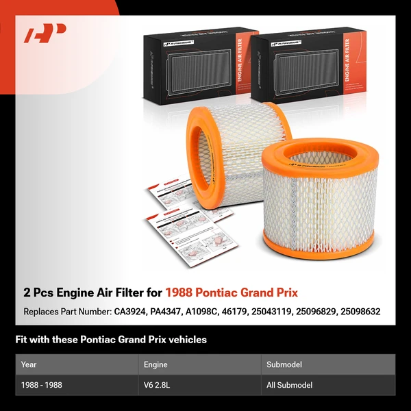 2 Pcs Engine Air Filter for 1988 Pontiac Grand Prix