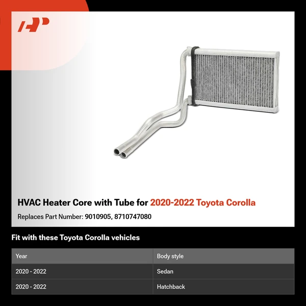 HVAC Heater Core with Tube for 2020-2022 Toyota Corolla