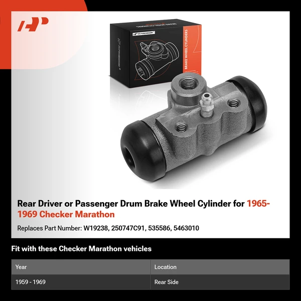 Rear Driver or Passenger Drum Brake Wheel Cylinder for 1965-1969 Checker Marathon