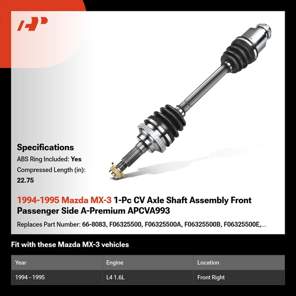 1994-1995 Mazda MX-3 1-Pc CV Axle Shaft Assembly Front Passenger Side A-Premium APCVA993