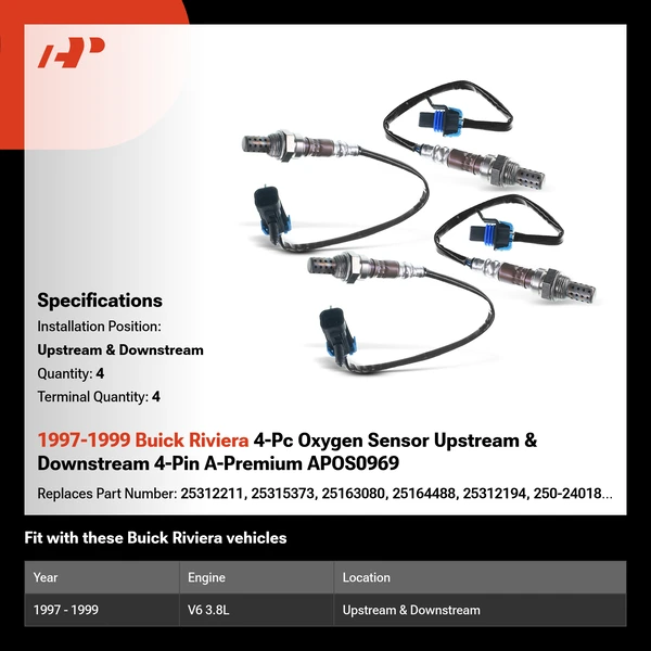 1997-1999 Buick Riviera 4-Pc Oxygen Sensor Upstream & Downstream 4-Pin A-Premium APOS0969
