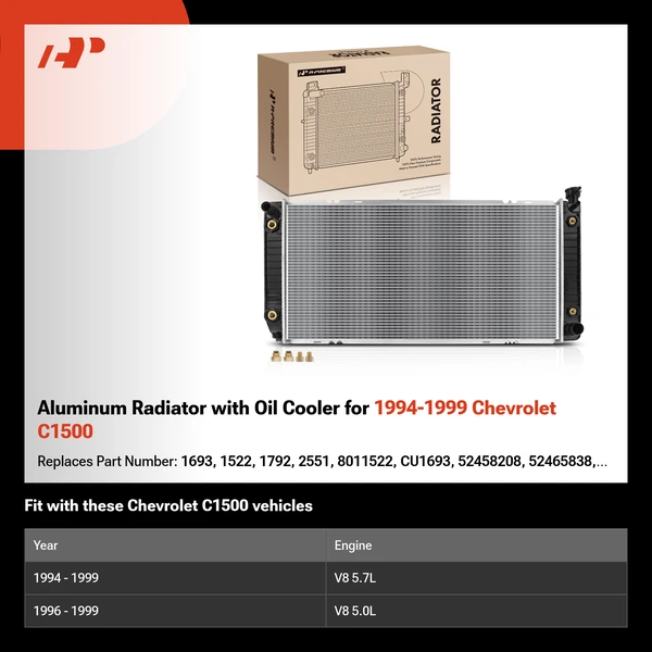 Aluminum Radiator with Oil Cooler for 1994-1999 Chevrolet C1500