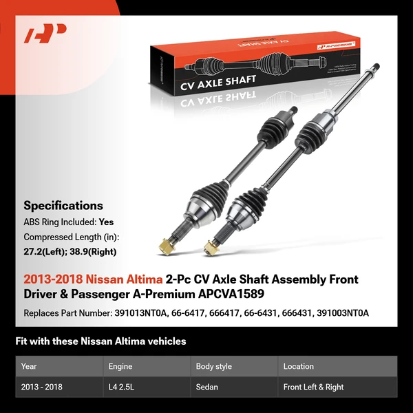 2013-2018 Nissan Altima 2-Pc CV Axle Shaft Assembly Front Driver & Passenger A-Premium APCVA1589