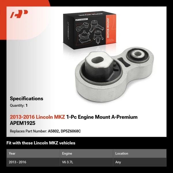 2013-2016 Lincoln MKZ 1-Pc Engine Mount A-Premium APEM1925