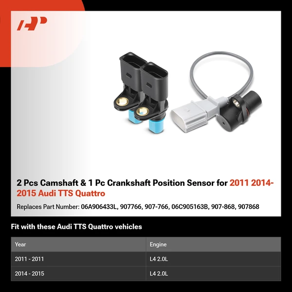 2 Pcs Camshaft & 1 Pc Crankshaft Position Sensor for 2011 2014-2015 Audi TTS Quattro