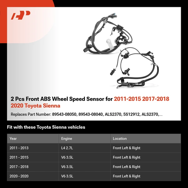 2 Pcs Front ABS Wheel Speed Sensor for 2011-2015 2017-2018 2020 Toyota Sienna