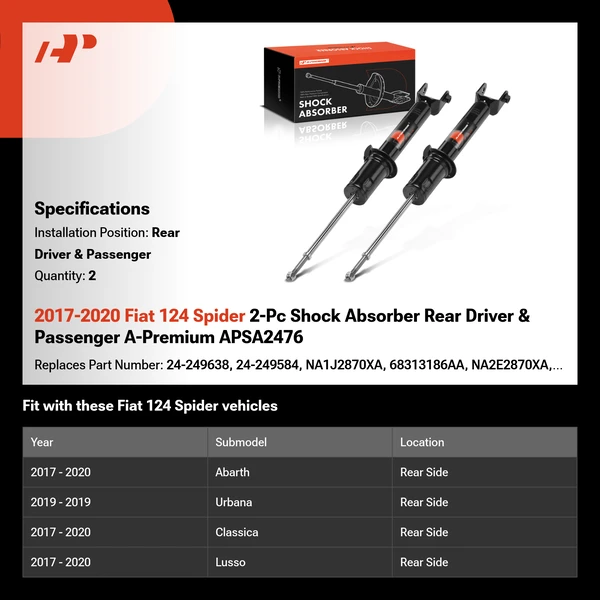 2017-2020 Fiat 124 Spider 2-Pc Shock Absorber Rear Driver & Passenger A-Premium APSA2476