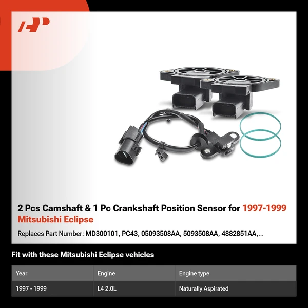 2 Pcs Camshaft & 1 Pc Crankshaft Position Sensor for 1997-1999 Mitsubishi Eclipse
